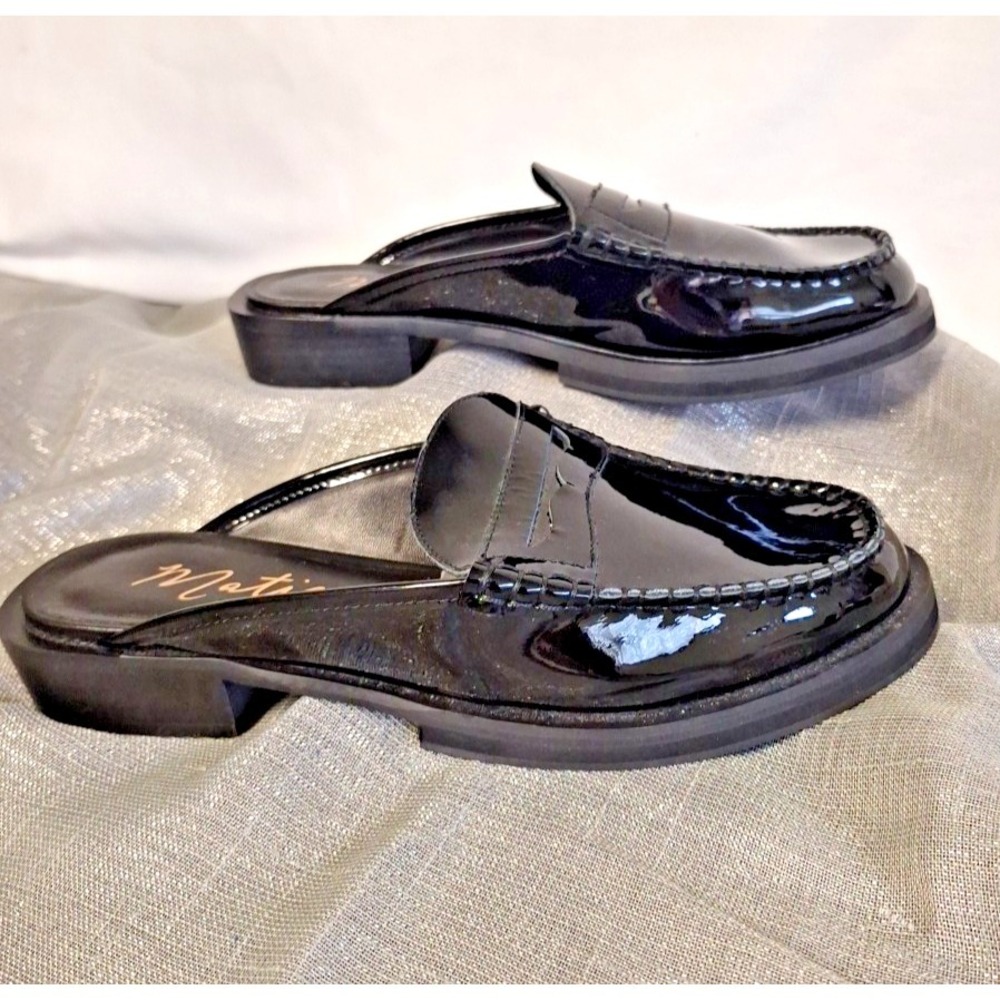MATISSE 7 M Black Patent Leather Tasha Penny Loafer Mule 7M Flats Slide Slip On